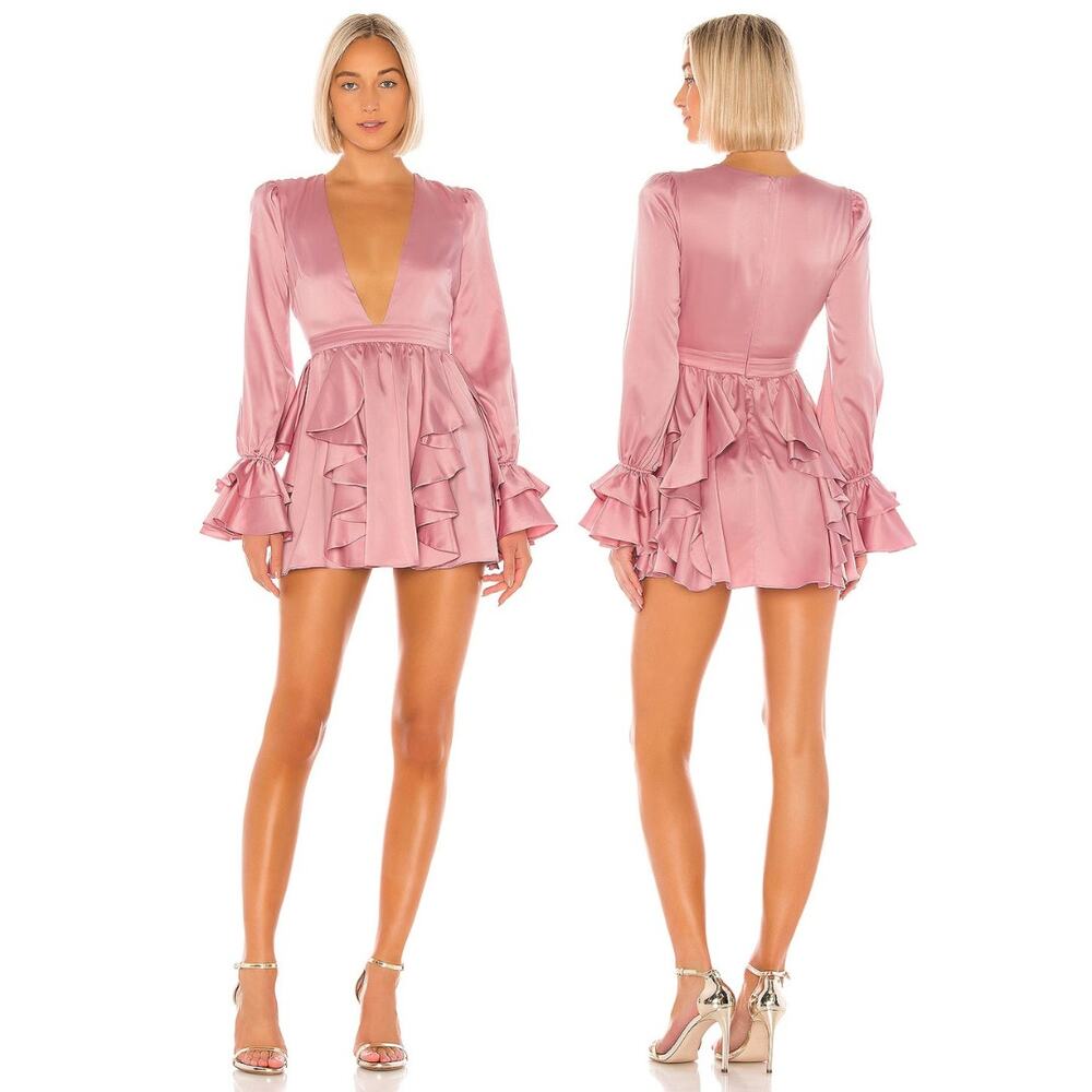 Michael Costello Allana Satin Ruffle Mini Dress Party Cocktail Hoco Formal XS